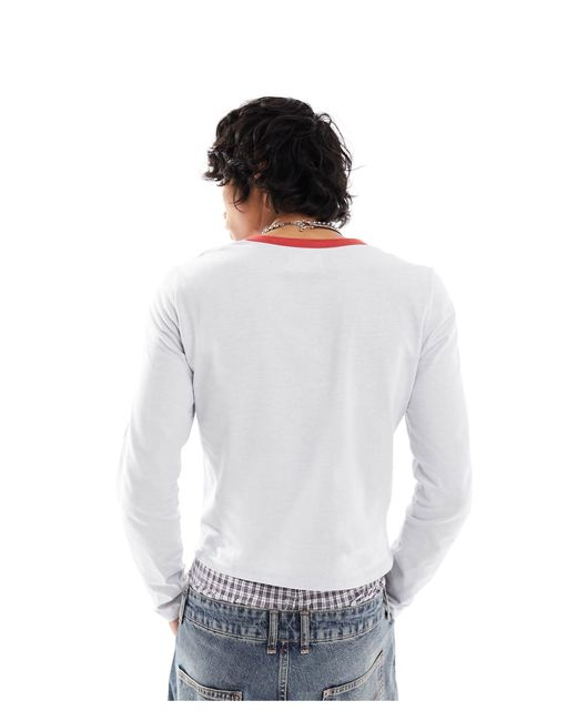 T-shirt a maniche lunghe slim stile calcio color con logo "athletics" di Collusion in White da Uomo
