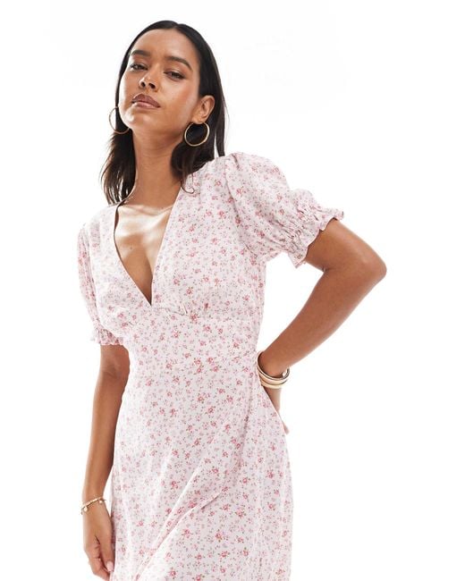 Miss Selfridge Pink Printed Spun V-neck Mini Tea Dress