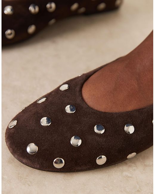 Mango Blue 100% Suede Studded Ballet Flat