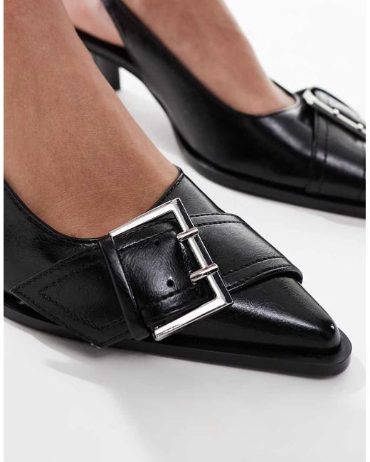 Stradivarius Black Slingback Heeled Shoe With Buckle Detail And