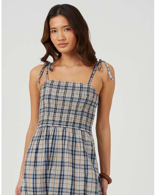 Brave Soul White Checked Strappy Smock Midi Dress