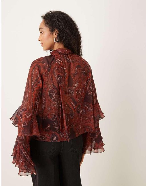 Mango Red Ruffle Sleeves Blouse