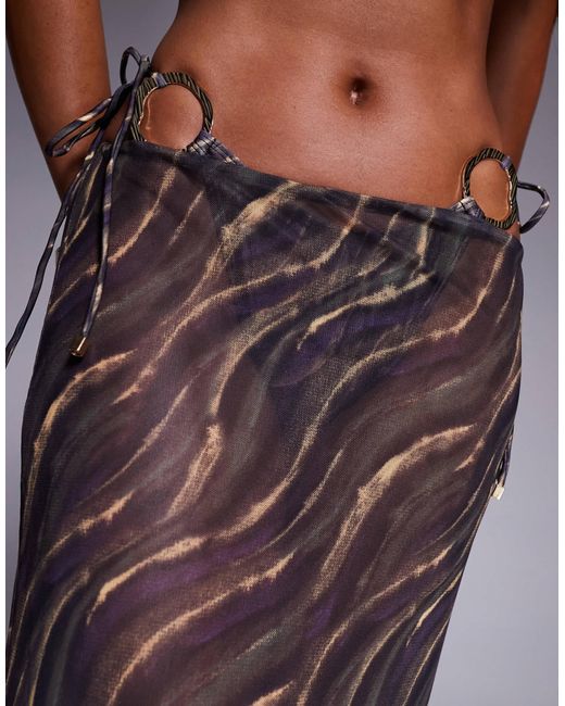 South Beach Purple Abstract Print Mesh Maxi Beach Skirt
