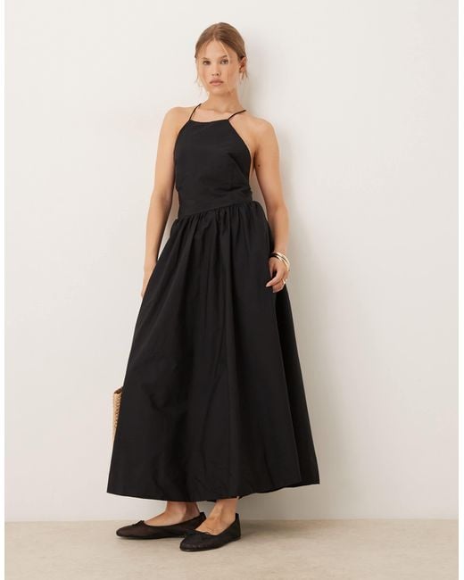 Mango High Neck Dropped Waist Premium Cotton Midi Dress in Black | Lyst Mango High Neck Dropped Waist Premium Cotton Midi Dress in Black | Lyst