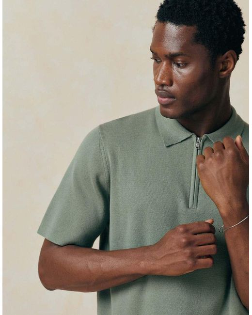 ASOS Green Essential Knitted Cotton Blend Zip Polo for men