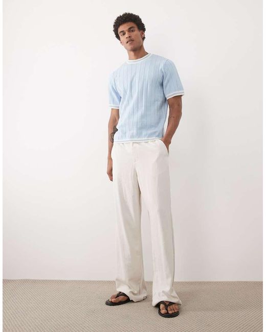ASOS Blue Knitted Ribbed T-shirt With White Tipping for men