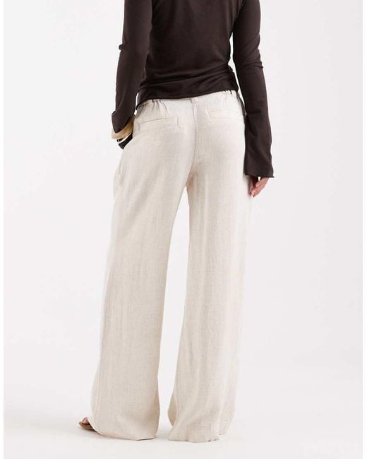 ASOS Natural Asos Design Petite Wide Leg Trousers With Pleat Detail