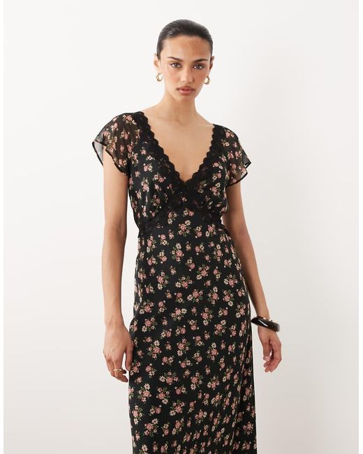 New Look White Ditsy Lace Trim Cap Sleeve Midi Dress