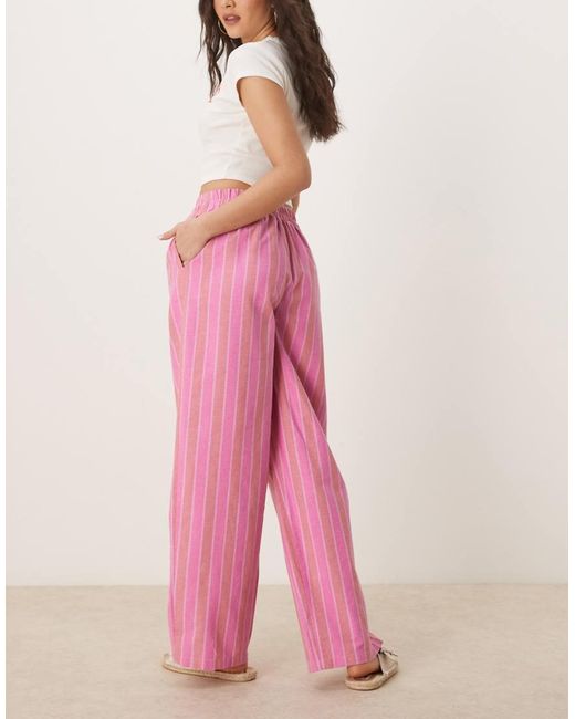 ASOS Gestreepte Broek Met Linnenlook En Elastische Taille in het Pink