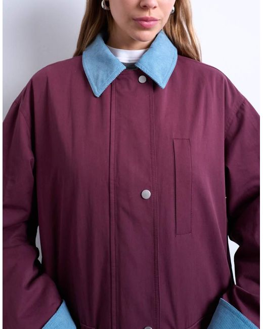 TOPSHOP Purple Contrast Collar Longline Shacket