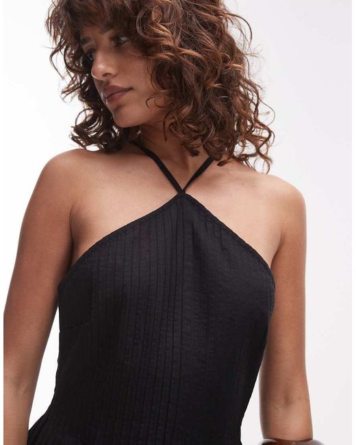 TOPSHOP Black Pintucked Halterneck Playsuit