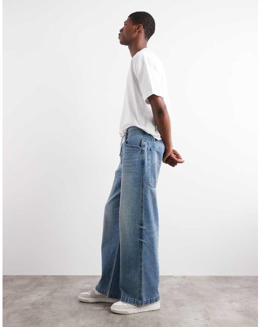 ASOS Natural Loose Fit Jeans With Embroidered Back Pocket for men