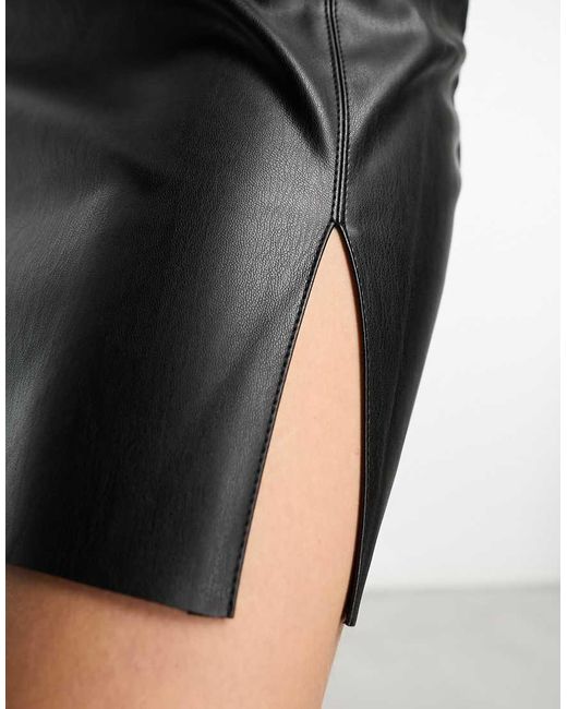 Noisy May Black Faux Leather Mini Skirt With Slit