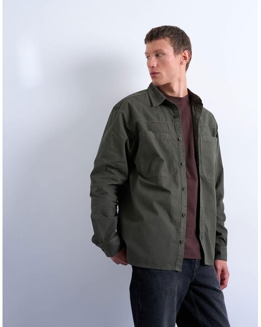 Topman Gray Regular Fit Ripstop Overshirt for men