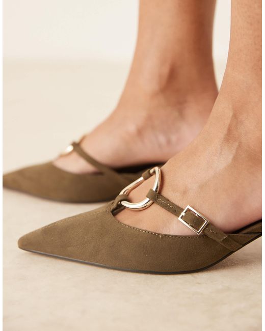 ASOS Natural Shay Suedette Ring Detail Kitten Heeled Mules