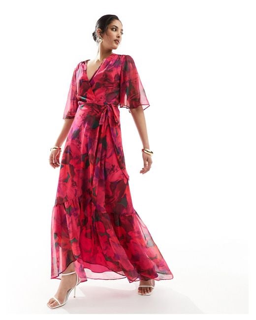 Hope & Ivy Red Wrap Maxi Dress
