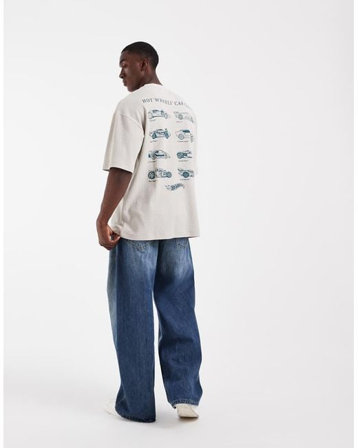 ASOS White Oversized Waffle T-shirt With Hot Wheels Print for men
