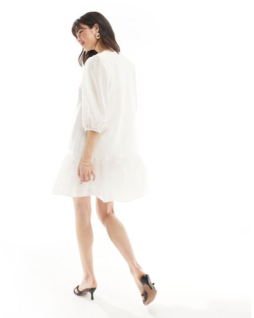 & Other Stories White Floaty Mini Dress With Bow Tie Detail And Tiered Hem