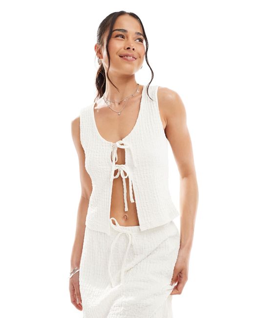 Miss Selfridge White Textured Jersey Tie Front Top
