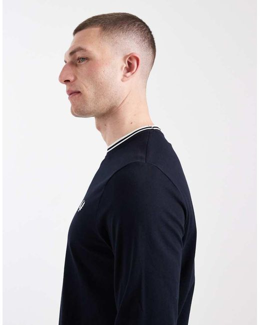 Fred Perry Blue Long Sleeve Twin Tipped Logo T-Shirt for men