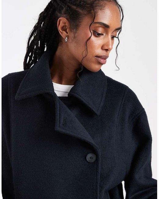 ASOS Blue Low Belt Short Trench Coat With Wool