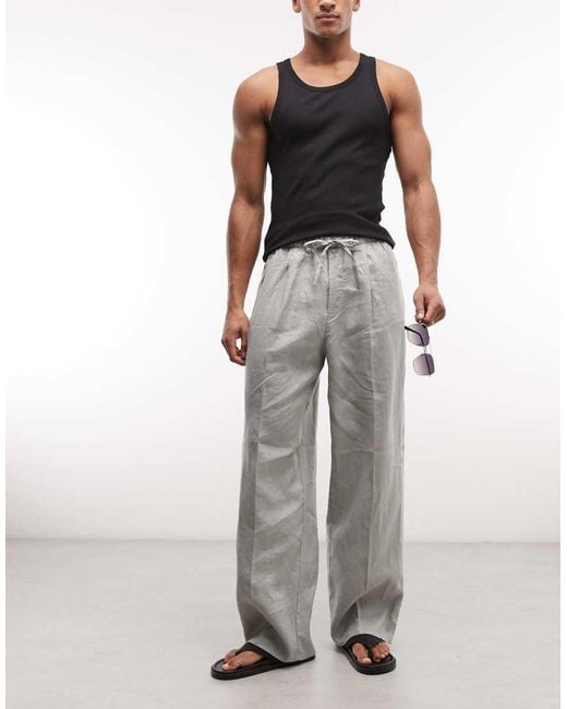 Weekday Gray Pull On Linen Trousers for men