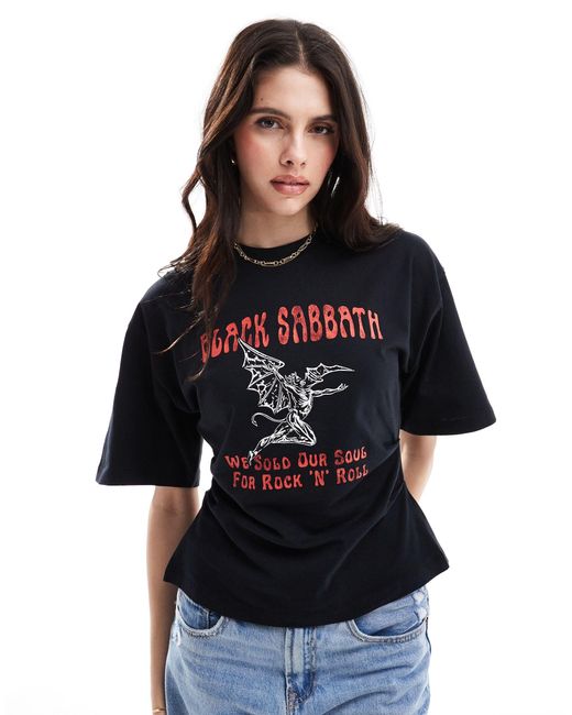 ASOS Black Corset Waist T-shirt With Sabbath Licence Graphic