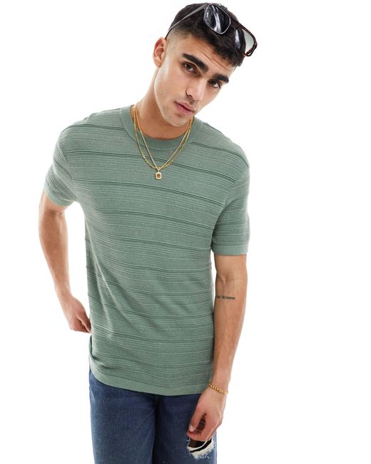 Hollister Green Relaxed Fit Knitted T-shirt for men
