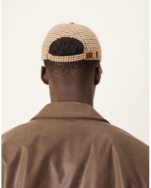 ASOS Brown Puppy Tooth Check Cap With Embroidery Design for men