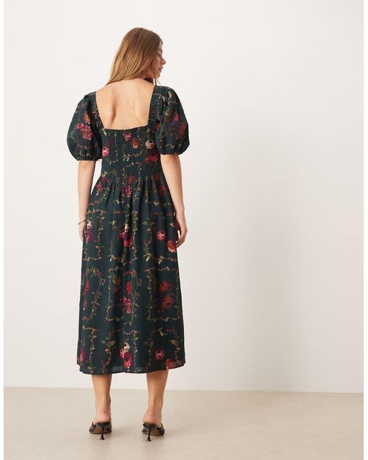 Hope & Ivy Black Puff Sleeve Corset Detail Midaxi Dress