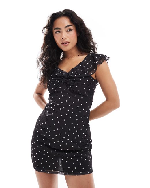 ASOS Black Mesh Frill Shoulder Mini Dress