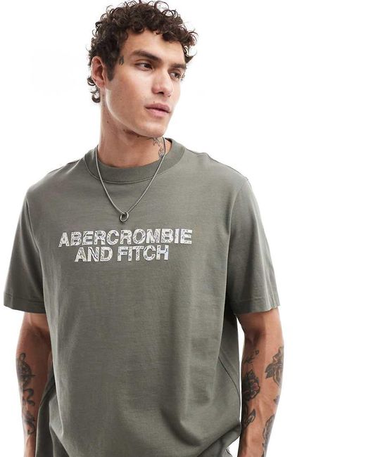 Abercrombie & Fitch Gray Trapped Pattern Logo Oversized Fit T-Shirt for men