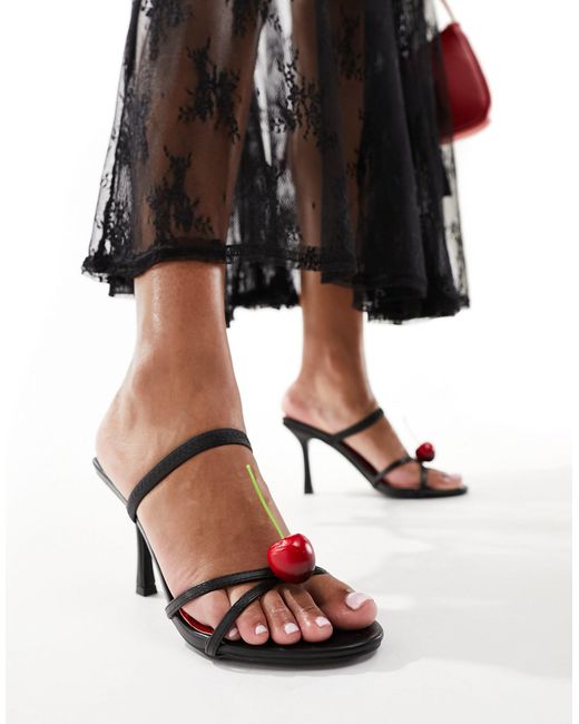 Public Desire Black Cherish Strappy Heeled Sandals With Cherry