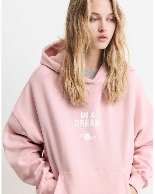 Pull&Bear Pink Hoodie With Slogan