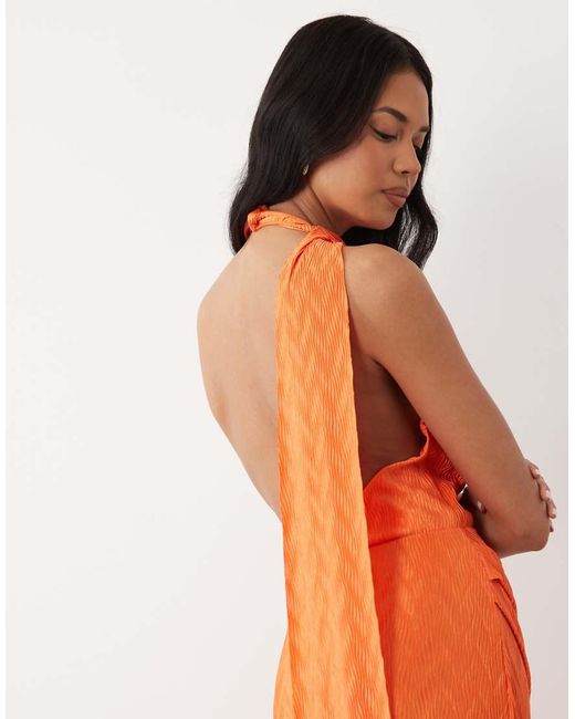 ASOS Orange Zig Zag Plisse Scarf Neck Maxi Dress