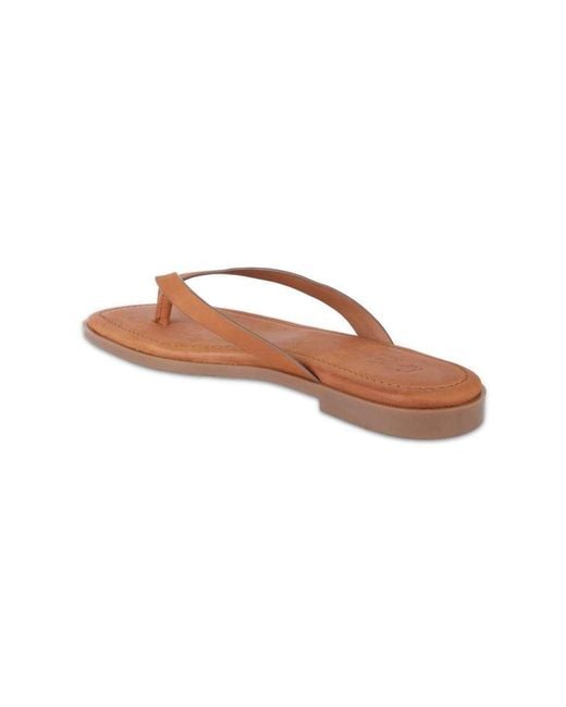 OFF THE HOOK Brown Freya Leather Thong Flat Sandals