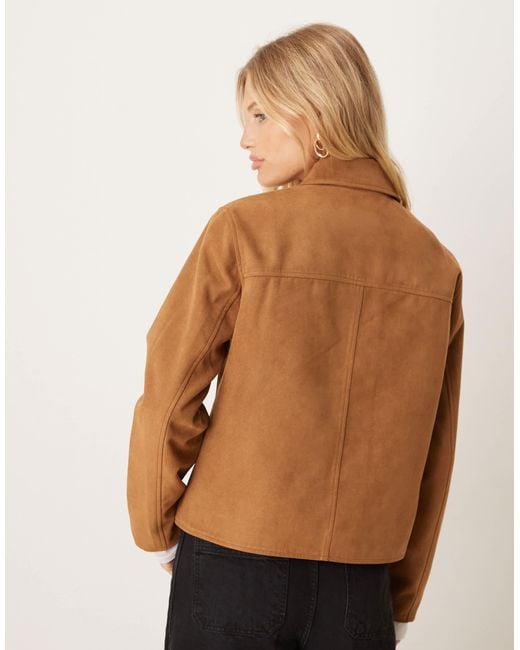 Jdy Faux-suede Short Jacket With Pocket in Brown | Lyst