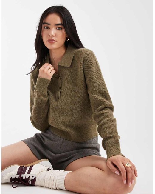 Maglia Taglio Comodo Con Colletto Serafino Color Oliva di ASOS in Brown