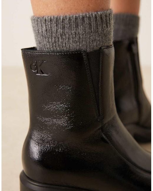 Calvin Klein Black 100% Leather Block Heel Ankle Boots