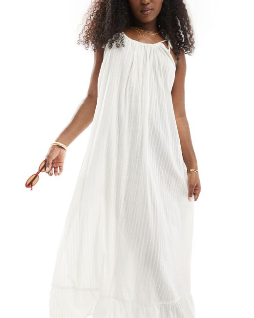 ASOS White Textured Dobby Drop Hem Maxi Beach Dress