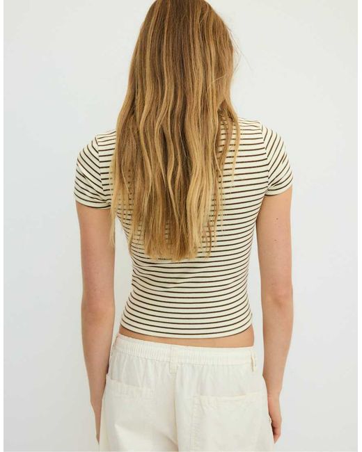 Stradivarius Gray Basic Slim Fit Striped T-shirt