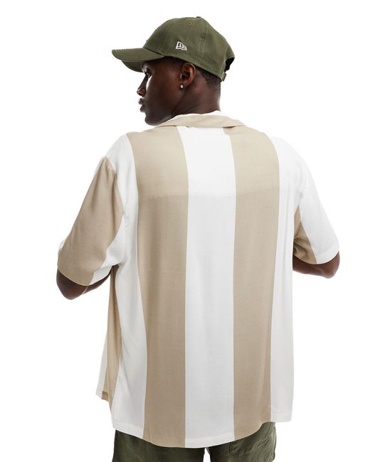 River Island Natural Stripe Revere Collar Shirt for men