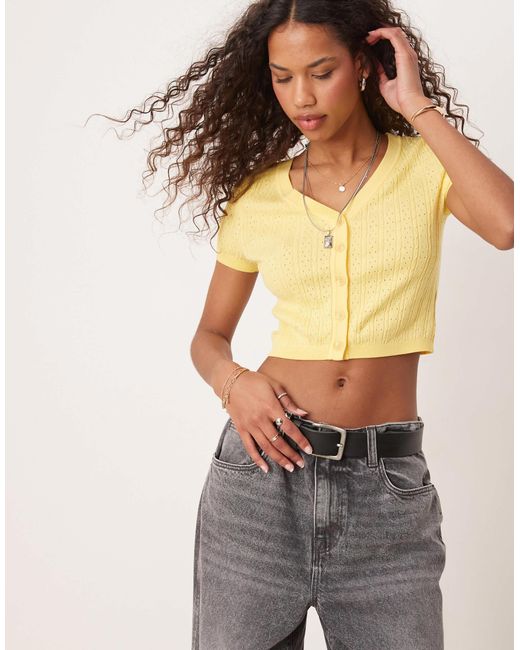 Free People Yellow Cassie Pointelle Micro Cardigan