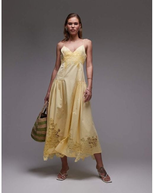 TOPSHOP Metallic Cutwork Lace Poplin Midi Sundress