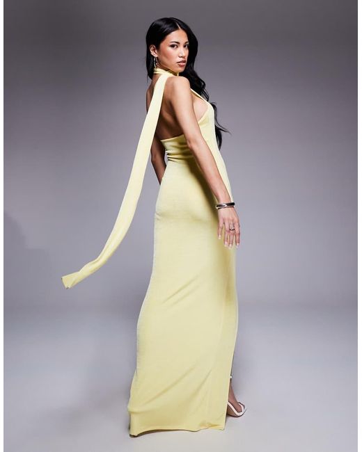Aria Cove Blue Scarf Neck One Shoulder Maxi Dress