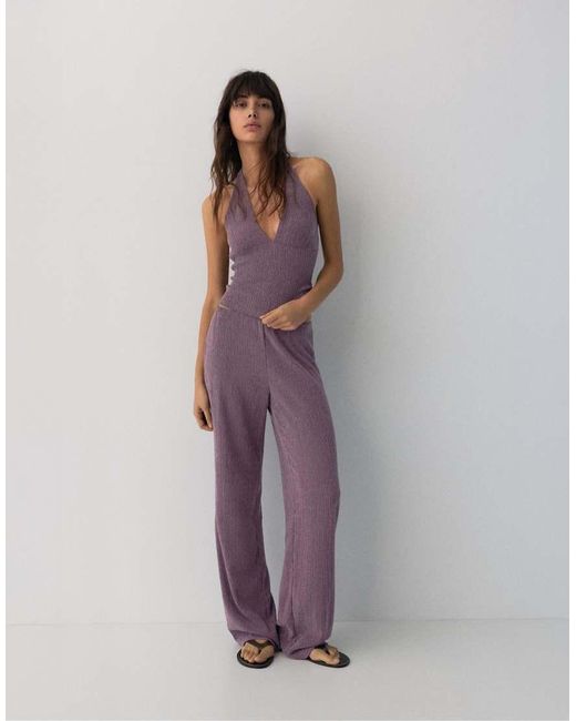 Pull&Bear Purple Crepe Halter Neck Top