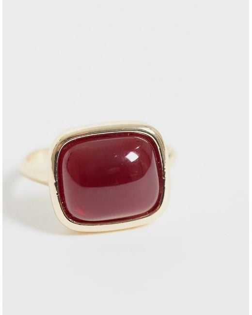 ASOS Pink Asos Design Curve Ring With Square Burgundy Resin Stone