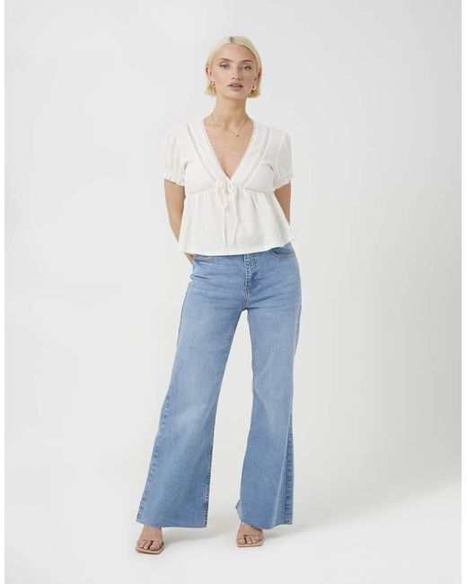 Brave Soul White Bow Detail V-Neck Short Sleeve Top