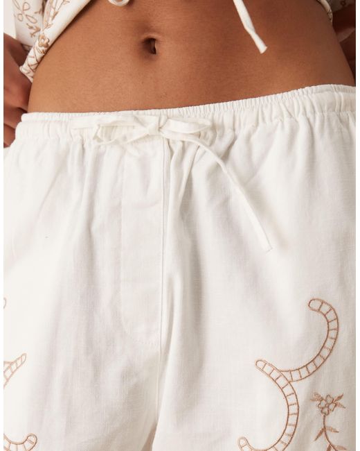 ASOS Natural Linen Look Pull On Trousers Co-ord With Embroidery