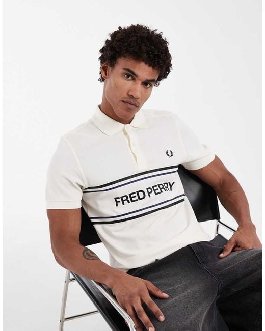Fred Perry White Text Logo Graphic Polo Shirt for men
